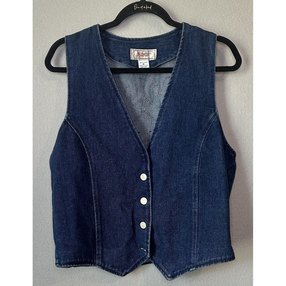 VTG‎ Y2K 90's Blue Denim Holiday Reindeer Christmas Vest Women’s M Cottagecore